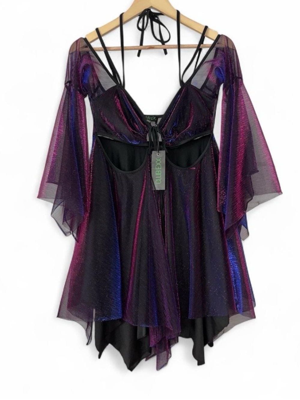 NWT Club Exx XXL Blue and Red iridescent fairy dress with cut outs